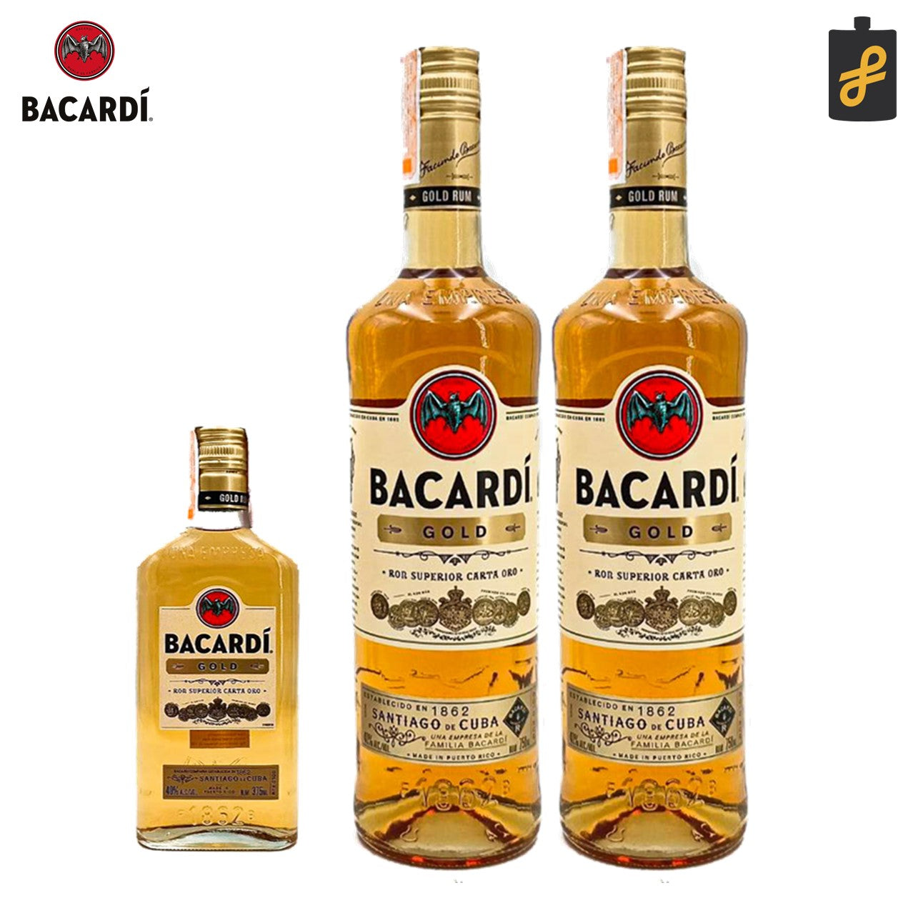 Bacardi Gold Rum 750mL 2 Set Free Gold 375mL Flasked Liquor Store