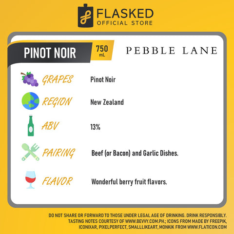 Pebble Lane Pinot Noir Red Wine 750ml w/ FREE Wine Glass