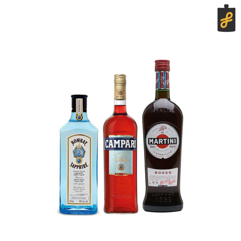 Negroni Cocktail Set (Bombay Sapphire 750ml, Martini Rosso Vermouth 1L, Campari Bitter 750ml)