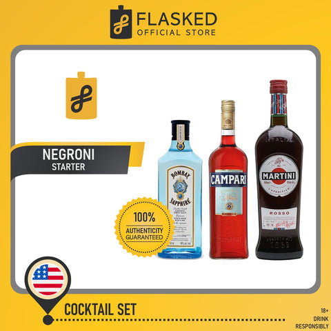 Negroni Cocktail Set (Bombay Sapphire 750ml, Martini Rosso Vermouth 1L, Campari Bitter 750ml)