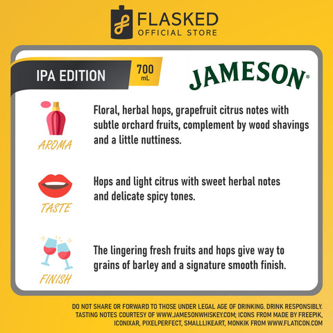 Jameson Irish Whiskey IPA Edition 700mL with FREE 1 Jameson Glass + FREE Glass & Bottle Engraving