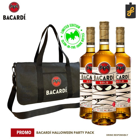 Bacardi Halloween Pack 2024 3x750mL Bacardi Rum Gold Label Limited Edition Bottle with Duffel Bag