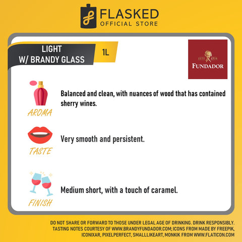Fundador Light Brandy 1L w/ Brandy Glass Gift Pack