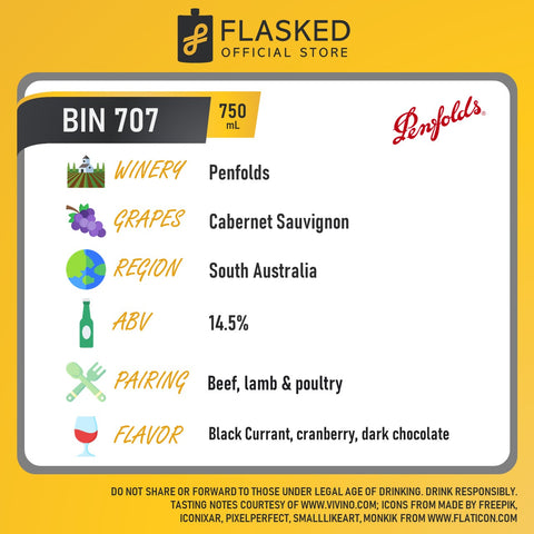 Penfolds Bin 707 Cabernet Sauvignon Vintage 2018 750mL with FREE Bottle Engraving