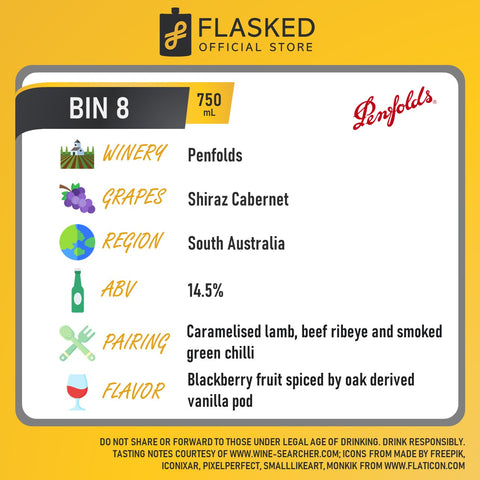 Penfolds Bin 8 Shiraz Cabernet Vintage 2019 750mL with FREE Bottle Engraving