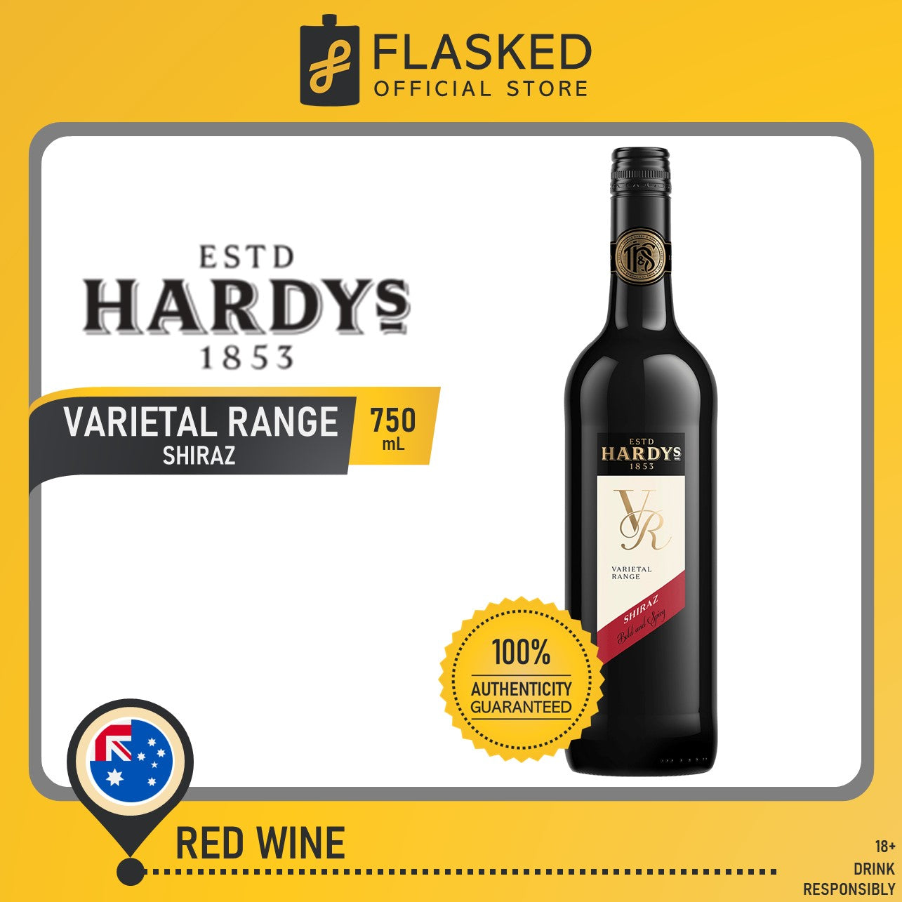 Hardy's Varietal Range Shiraz Red Wine 750mL Flasked Liquor Store