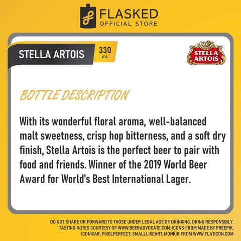 Stella Artois Belgian Beer 6 Bottles 330mL Expiration Date: MARCH 04, 2025