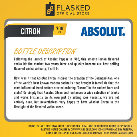 Absolut Citron Vodka 700mL