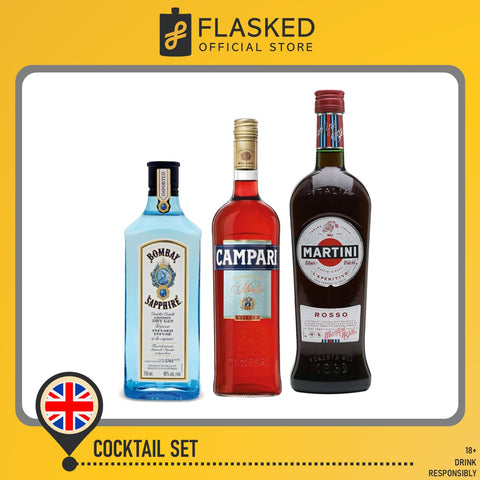 Negroni Cocktail Set (Bombay Sapphire 750ml, Martini Rosso Vermouth 1L, Campari Bitter 750ml)
