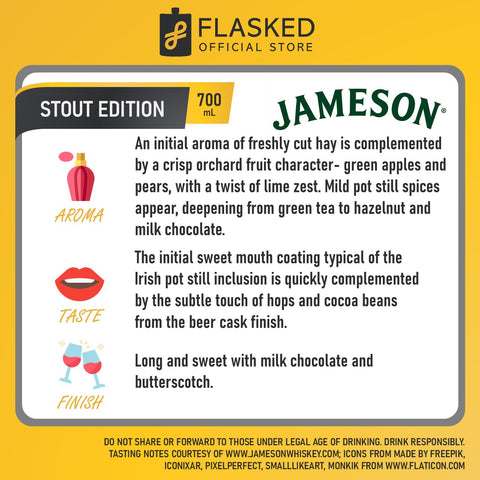 Jameson Irish Whiskey Stout Edition 700mL with FREE 1 Jameson Glass + FREE Glass & Bottle Engraving