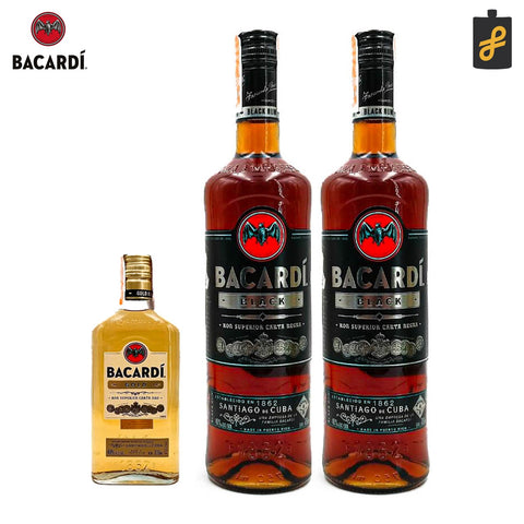 Bacardi Premium Black Rum 750mL 2 Set Free Gold 375mL