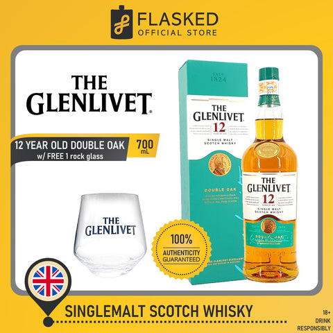 Glenlivet 12 Year Old Double Oak 700mL With Free 1 Rock Glass