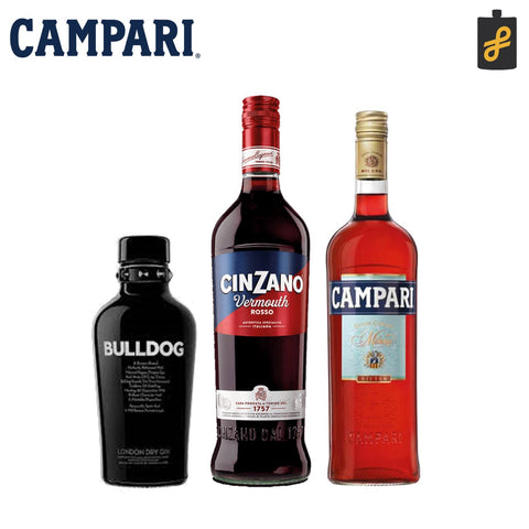 Negroni Bundle (Campari Bitter 750ml, Bulldog Gin 700ml, Cinzano Vermouth Rosso  1L)
