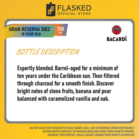 Bacardi Gran Reserva Diez 10 Year Old Rum 700mL