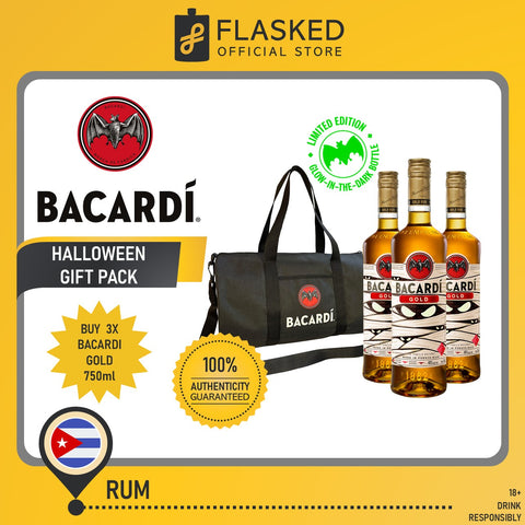 Bacardi Halloween Pack 2024 3x750mL Bacardi Rum Gold Label Limited Edition Bottle with Duffel Bag