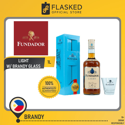 Fundador Light Brandy 1L w/ Brandy Glass Gift Pack