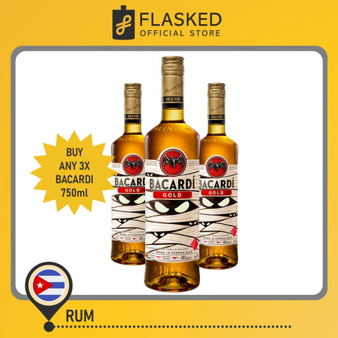 Bacardi Halloween Pack 2024 3x750mL Bacardi Rum Gold Label Limited Edition Bottle with Duffel Bag