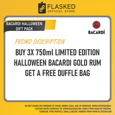 Bacardi Halloween Pack 2024 3x750mL Bacardi Rum Gold Label Limited Edition Bottle with Duffel Bag