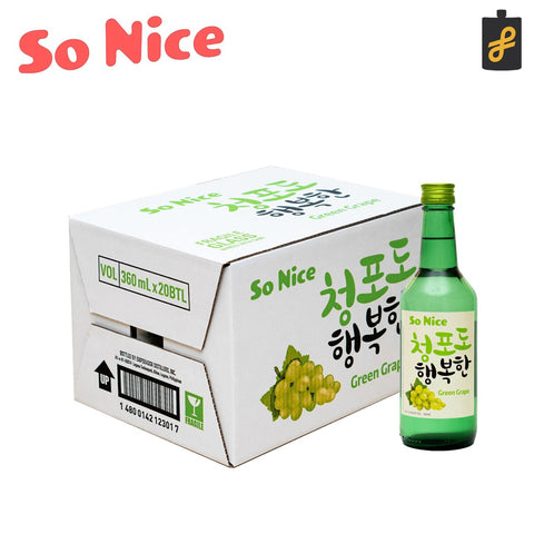 So Nice Soju Green Grape 360ml pack of 20