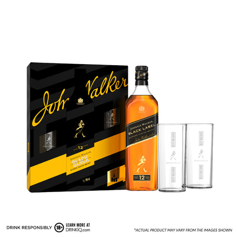 Johnnie Walker Festive Edition: Black Label Whisky 1L with 2 Highball Glasses Festive Pack