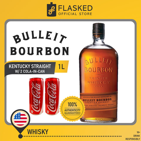 Bulleit Kentucky Straight Bourbon Whisky 1L with 2 Free Colas