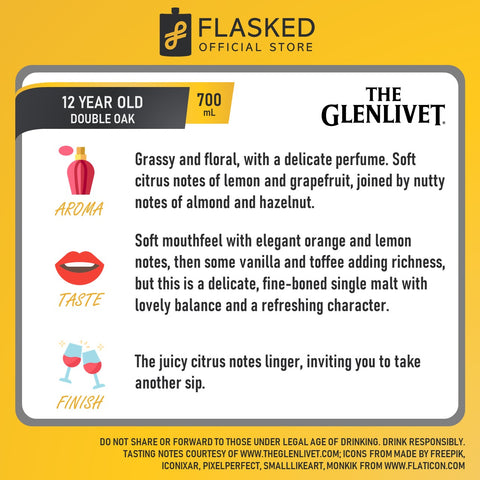 Glenlivet 12 Year Old Double Oak 700mL With Free 1 Rock Glass
