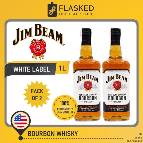 Jim Beam 2 Pack Bundle White Label Bourbon Whiskey 1L