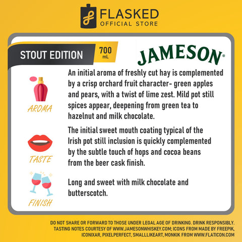 Jameson Irish Whiskey Stout Edition 700mL with FREE 2 Jameson Stout 50ml