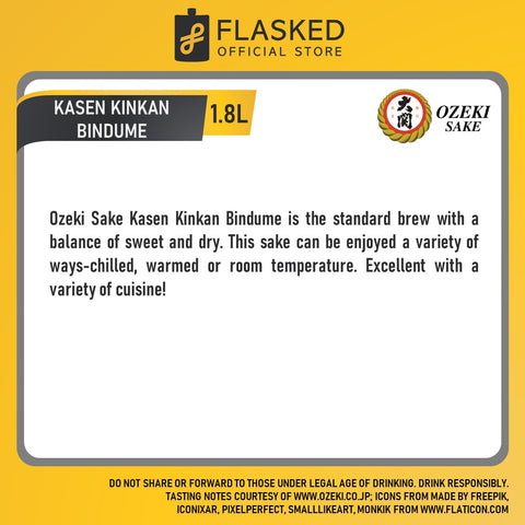 Ozeki Kasen Kinkan Bindume Japanese Sake Rice Wine 1.8L