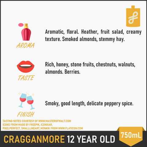 Cragganmore 12 Year Old Whisky 700mL w/ Free Gift Bag