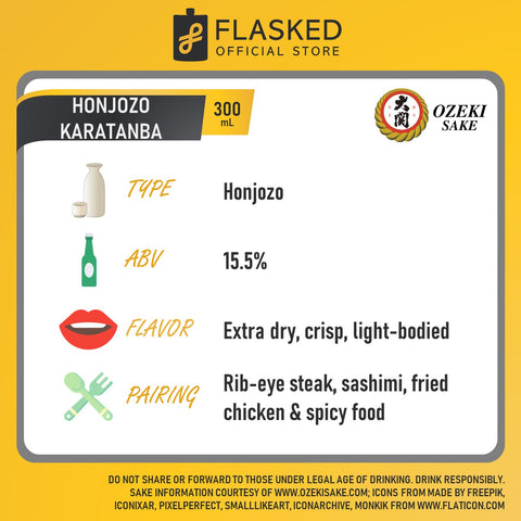 Ozeki Honjozo Karatanba Japanese Sake Rice Wine 300mL