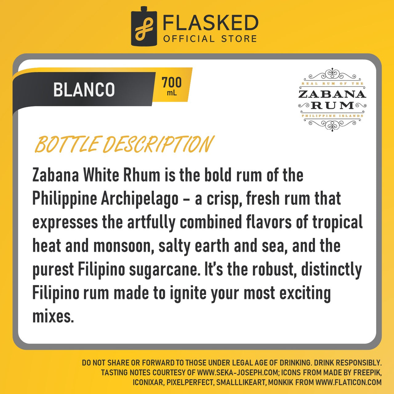 Zabana Blanco White Rum 700mL Flasked Liquor Store