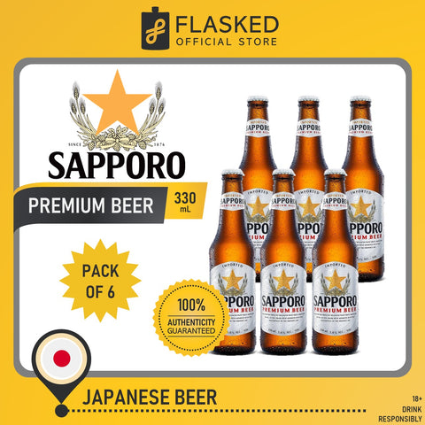 Sapporo Premium Japanese Beer 6 Bottles 330mL